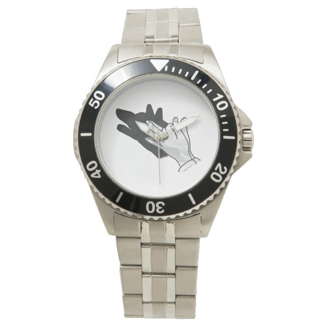 Hand Silhouette Wolf Horloge (Voorkant)