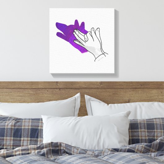 Hand Silhouette Wolf Paars Canvas Afdruk (Insitu (Slaapkamer))