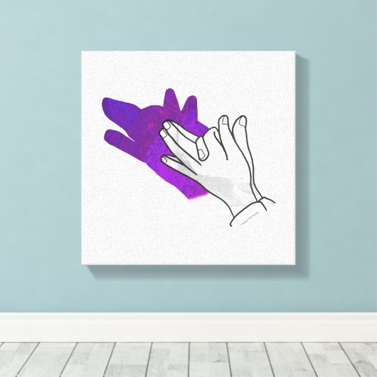 Hand Silhouette Wolf Paars Canvas Afdruk (Insitu (Houten vloer))