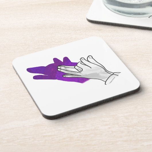 Hand Silhouette Wolf Paars Drankjes Onderzetter (Linkerzijde)
