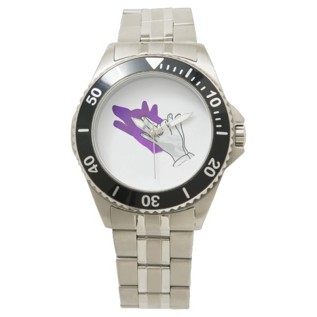 Hand Silhouette Wolf Paars Horloge (Voorkant)