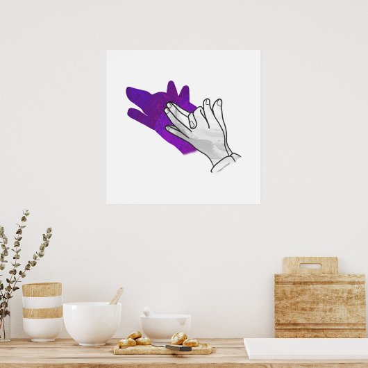 Hand Silhouette Wolf Paars Poster (Keuken)