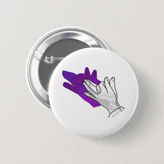 Hand Silhouette Wolf Paars Ronde Button 5,7 Cm (Voorkant /achterkant)