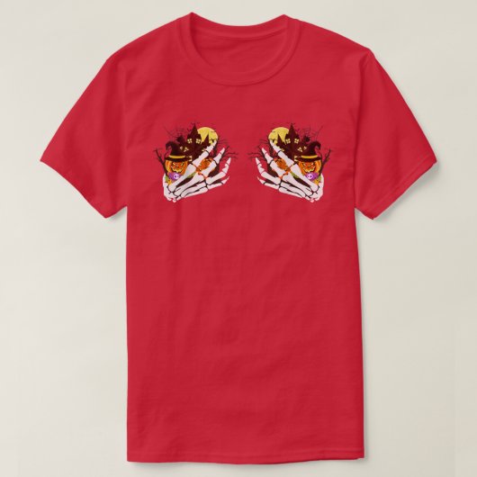 Hand Skeleton Pumpkin House Haunted Witch Halowee T-shirt (Design voorkant)