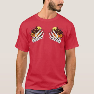 Hand Skeleton Pumpkin House Haunted Witch Halowee T-shirt