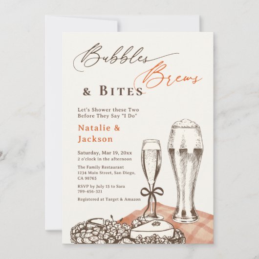 Hand Sketch Bubbles Brouwen & Bites Paren Douche Kaart (Voorkant)