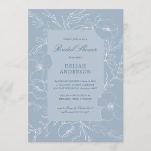 Hand Sketch Peony Dusty Blue Floral Vrijgezellenfe Kaart