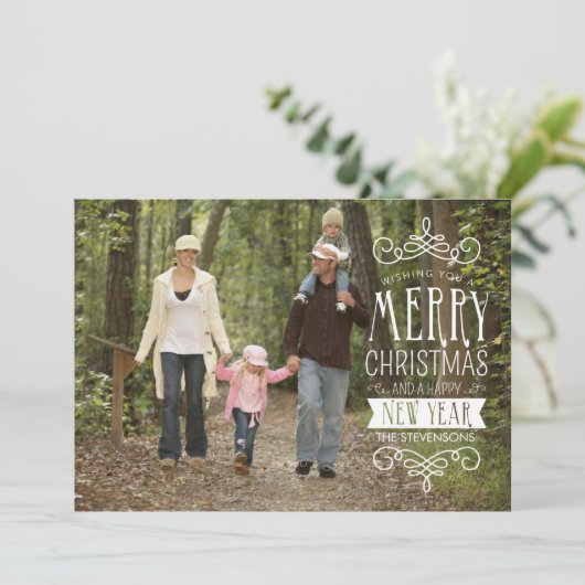 Hand Sketched Banner Holiday Foto Wenskaart Feestdagenkaart (Staand voorkant)