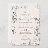 Hand Sketched Delicate Floral Beige Wedding Kaart (Voorkant)