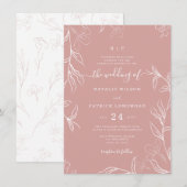 Hand Sketched Delicate Floral Dusty Roos Wedding Kaart (Voorkant / Achterkant)