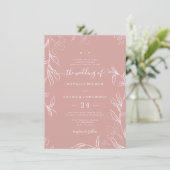 Hand Sketched Delicate Floral Dusty Roos Wedding Kaart (Staand voorkant)