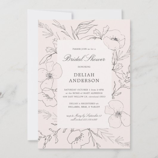 Hand Sketched Peony Blush Floral Vrijgezellenfeest Kaart (Voorkant)