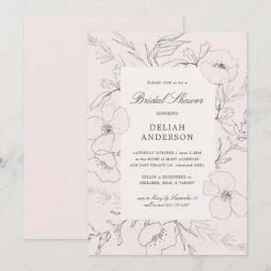 Hand Sketched Peony Blush Floral Vrijgezellenfeest Kaart