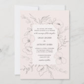 Hand Sketched Peony Blush Pink Wedding Kaart (Voorkant)