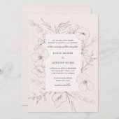 Hand Sketched Peony Blush Pink Wedding Kaart (Voorkant / Achterkant)