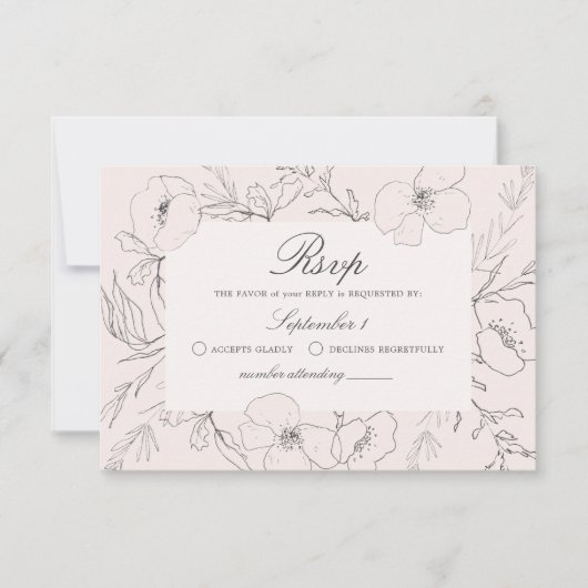 Hand Sketched Peony Blush Pink Wedding RSVP-kaart RSVP Kaartje (Voorkant)