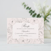 Hand Sketched Peony Blush Pink Wedding RSVP-kaart RSVP Kaartje (Staand voorkant)