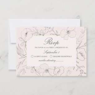 Hand Sketched Peony Blush Pink Wedding RSVP-kaart RSVP Kaartje