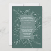 Hand Sketched Peony Emerald Green Wedding Kaart (Voorkant)