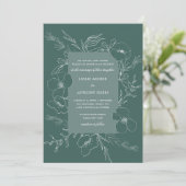 Hand Sketched Peony Emerald Green Wedding Kaart (Staand voorkant)