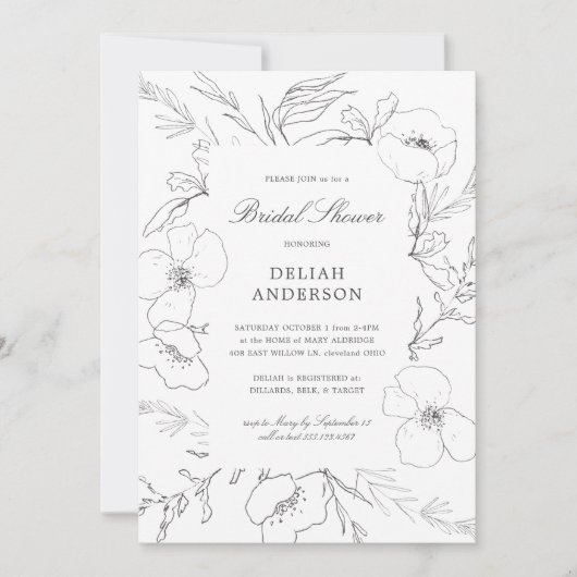 Hand Sketched Peony Floral Vrijgezellenfeest Kaart (Voorkant)