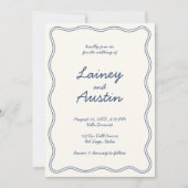 Hand Teken  Blauw Handschrift Trouwen Kaart (Voorkant)