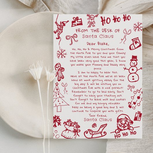 Hand Teken Doodle brief van de Kerstman Kaart