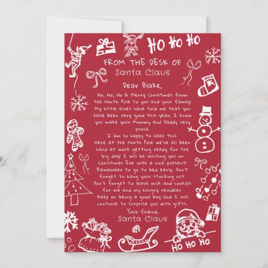 Hand Teken Doodle Kerstbrief van de Kerstman Kaart (Voorkant)