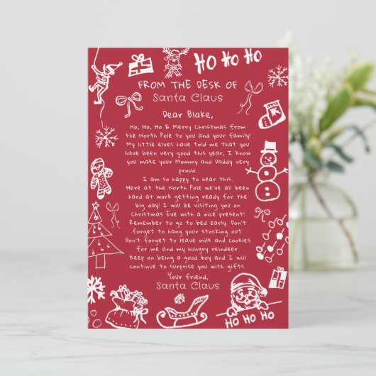 Hand Teken Doodle Kerstbrief van de Kerstman Kaart (Staand voorkant)