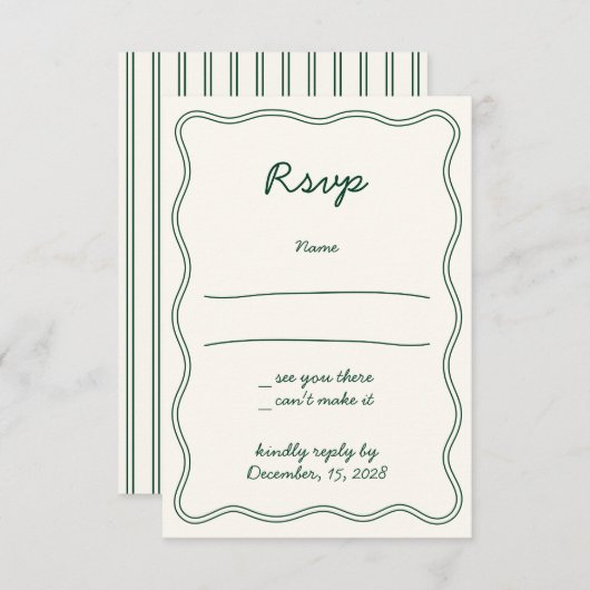Hand Teken  Groen Handschrift RSVP Kaart (Voorkant / Achterkant)