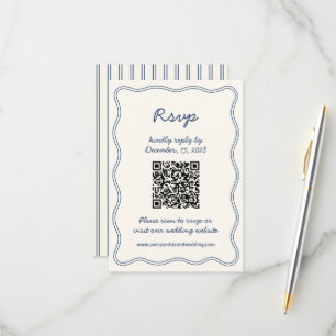 Hand Teken Retro Blauw Handschrift RSVP Kaart
