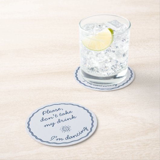 Hand Teken Retro Blauw Handschrift Trouwen Ronde Kartonnen Onderzetter (Insitu)