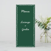 Hand Teken Retro Groen Handschrift Trouwmenu Menu (Staand voorkant)