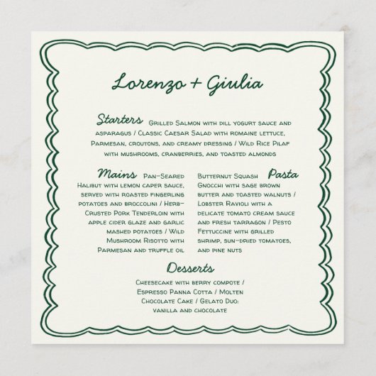 Hand Teken Retro Groen Handschrift Trouwmenu Menu (Achterkant)