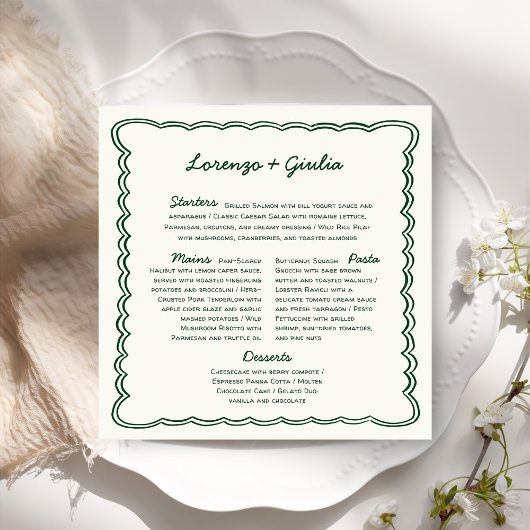Hand Teken Retro Groen Handschrift Trouwmenu Menu