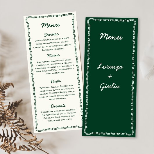Hand Teken Retro Groen Handschrift Trouwmenu Menu