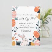 Hand Teken Schattigee Bunny en eieren Easter Egg H Kaart (Staand voorkant)