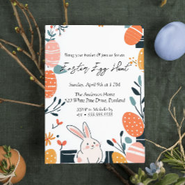 Hand Teken Schattigee Bunny en eieren Easter Egg H Kaart