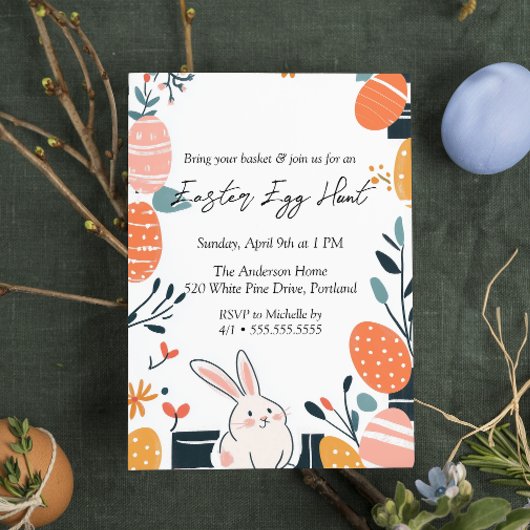 Hand Teken Schattigee Bunny en eieren Easter Egg H Kaart