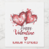 Hand Teken Twee Harten Valentijns Wijn Etiket (Enkel label)