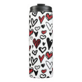 Hand Teken Wit, Zwart en Rood Hart Vorm Reizen Thermosbeker (Voorkant)