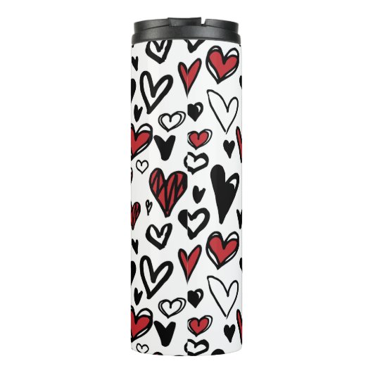 Hand Teken Wit, Zwart en Rood Hart Vorm Reizen Thermosbeker (Achterkant)