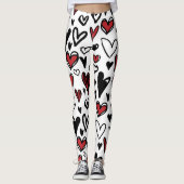 Hand Teken Wit, Zwart en Rood Hart Vorm Vrouwen Leggings (Voorkant)
