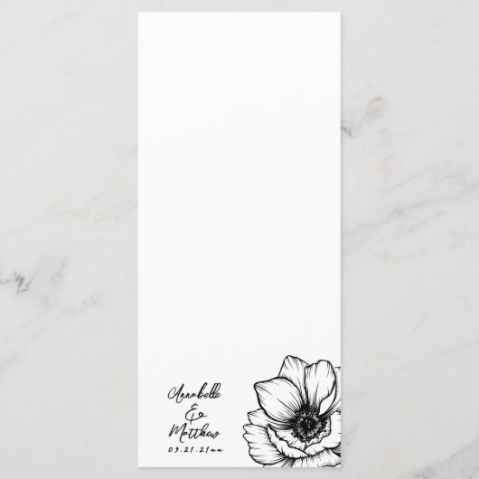 Hand tekenen grillige bloemenbruiloft menu (Achterkant)