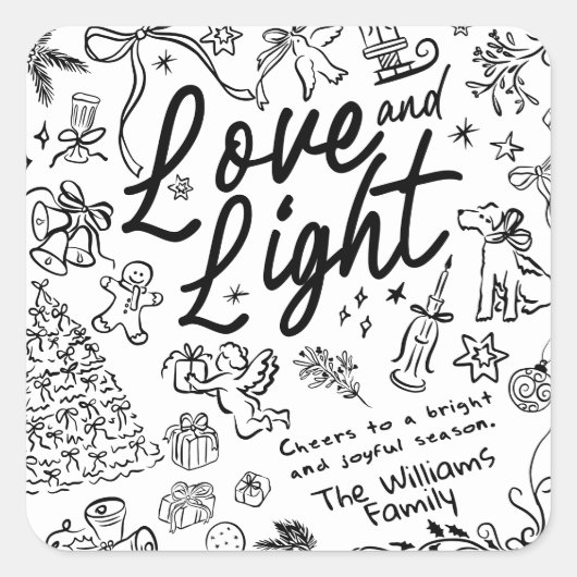 Hand tekenen Kerstmis Vierkante Sticker (Voorkant)