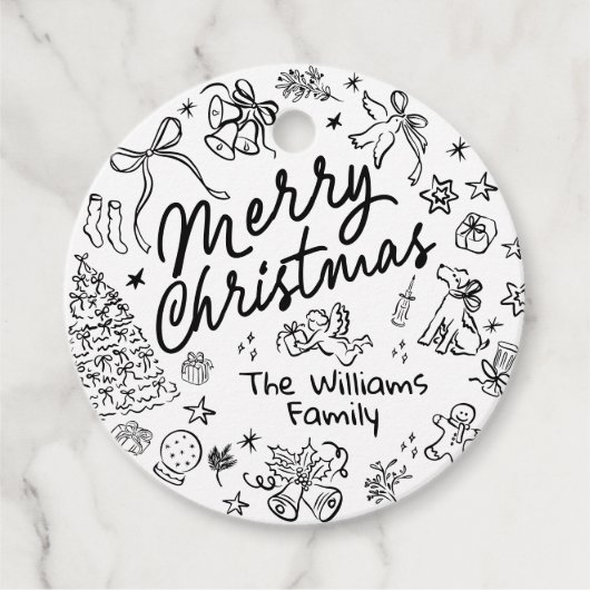 Hand tekenen Vrolijk kerstfeest Bedankjes Labels (Voorkant)
