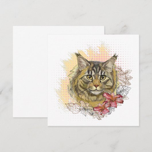 Hand tekening grappige schattige Maine coon met bl (Voorkant / Achterkant)