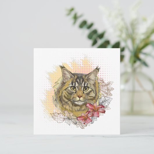 Hand tekening grappige schattige Maine coon met bl (Staand voorkant)