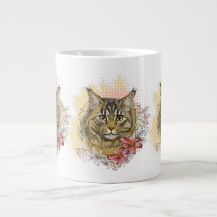 Hand tekening grappige schattige Maine coon met bl Grote Koffiekop