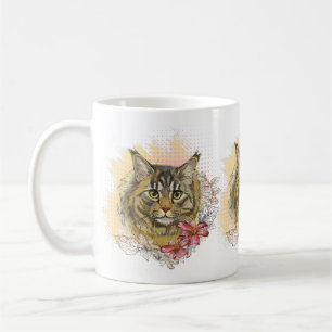 Hand tekening grappige schattige Maine coon met bl Koffiemok